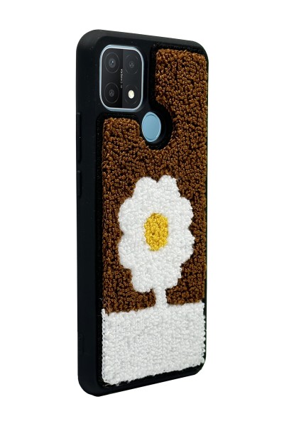 Oppo A15 - A15s Brown Flower Tasarımlı Punch Telefon Kılıfı