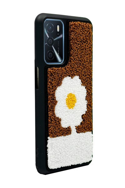 Oppo A16 Brown Flower Tasarımlı Punch Telefon Kılıfı