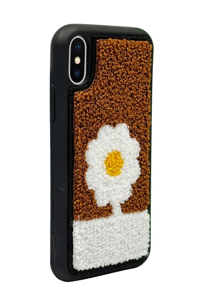 iPhone X - Xs Brown Flower Tasarımlı Punch Telefon Kılıfı