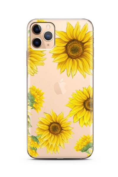 Ayçiçeği Tasarımlı Süper Şeffaf Silikon iPhone 11 Pro Telefon Kılıfı