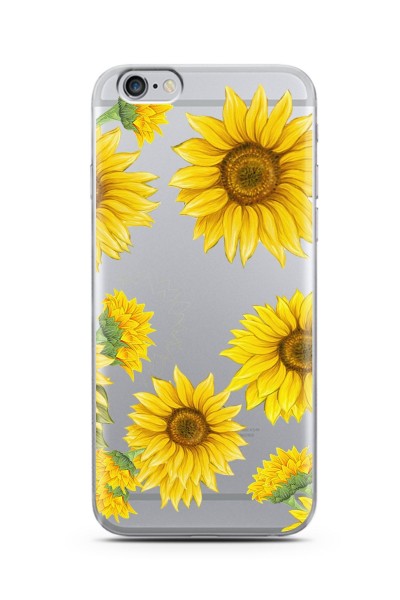 Ayçiçeği Tasarımlı Süper Şeffaf Silikon iPhone 6 Plus Telefon Kılıfı