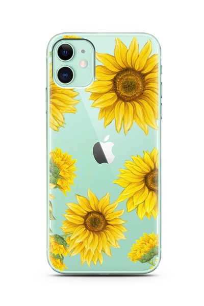 Ayçiçeği Tasarımlı Süper Şeffaf Silikon Telefon Kılıfı iPhone 11
