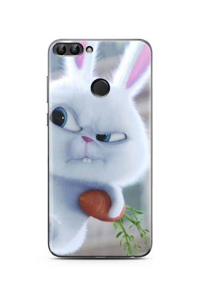 Beyaz Huawei P Smart  Dedektif Tavşan Tasarımlı  Şeffaf Silikon Telefon Kılıfı