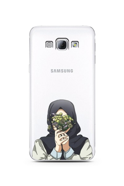 Beyaz Kapalı Çiçekli Kız Tasarımlı Süper Şeffaf Silikon Telefon Kılıfı Samsung A8 (2015)