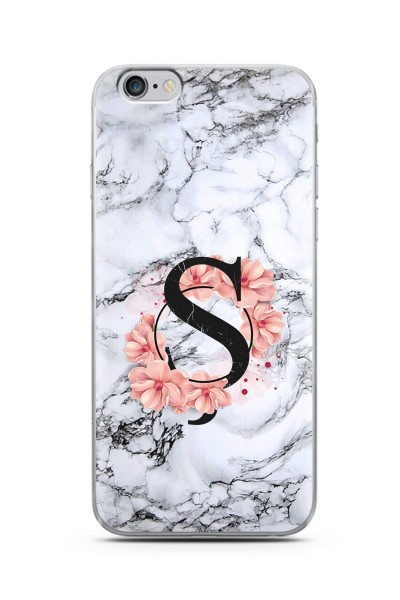 Beyaz Mermer Çiçekli Harf Tasarım iPhone 6s Plus Şeffaf Silikon Telefon Kılıfı