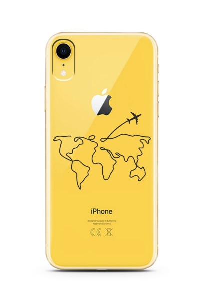 Çizgi Harita Tasarımlı iPhone Xr Şeffaf Silikon Telefon Kılıfı