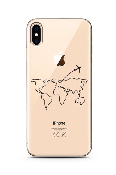 Çizgi Harita Tasarımlı Süper Şeffaf Silikon iPhone Xs Max Telefon Kılıfı