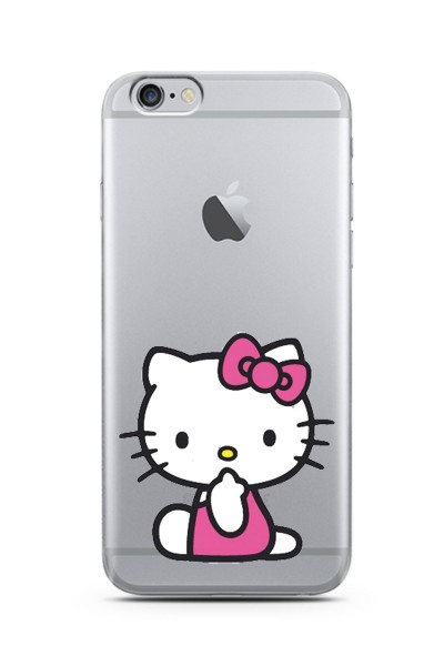 Hello Kity Tasarımlı Süper Şeffaf Silikon iPhone 6 Plus Telefon Kılıfı