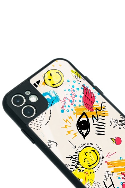 iPhone 11 Doodle Emoji Tasarımlı Glossy Telefon Kılıfı