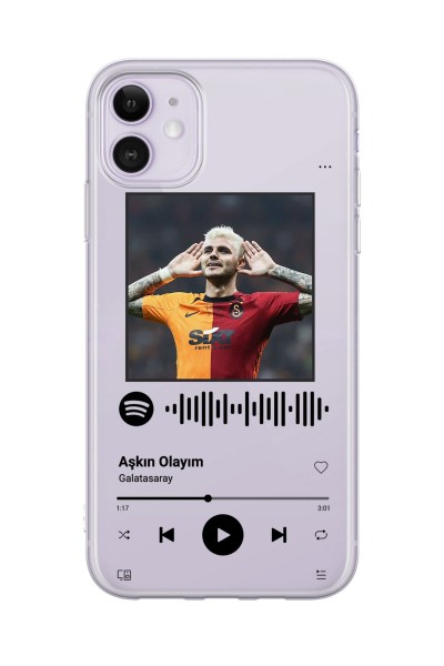 iPhone 11 Icardi Düz Görselli Spotify Tasarımlı Şeffaf Telefon Kılıfı