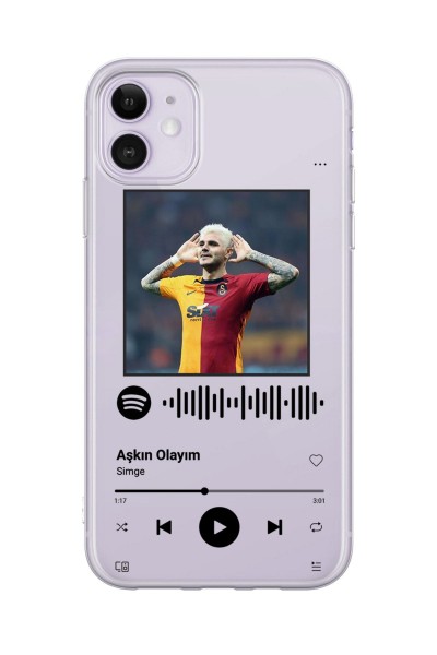 iPhone 11 Icardi Yan Görselli Spotify Tasarımlı Şeffaf Telefon Kılıfı
