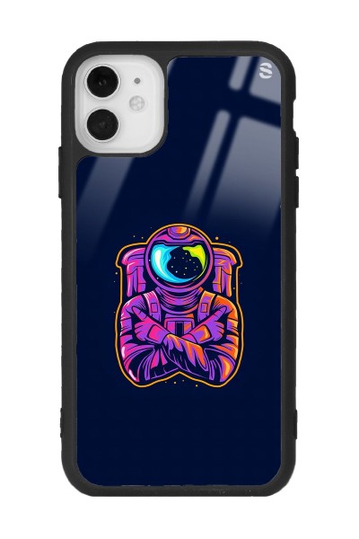 iPhone 11 Neon Astronot Tasarımlı Glossy Telefon Kılıfı