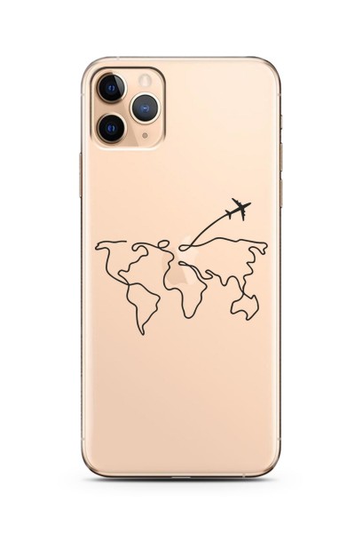 iPhone 11 Pro Çizgi Harita Tasarımlı Süper Şeffaf Silikon Telefon Kılıfı