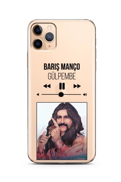 iPhone 11 Pro Max Barış Manço Mp3 Tasarımlı Süper Şeffaf Silikon Telefon Kılıfı