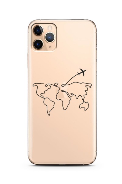 iPhone 11 Pro Max Çizgi Harita Tasarımlı Şeffaf Silikon Telefon Kılıfı
