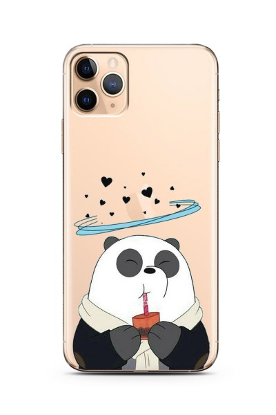 iPhone 11 Pro Max Panda Tasarımlı Süper Şeffaf Silikon Telefon Kılıfı