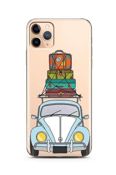 Iphone 11 Pro Max Tatil Araba Tasarımlı Süper Şeffaf Silikon Telefon Kılıfı