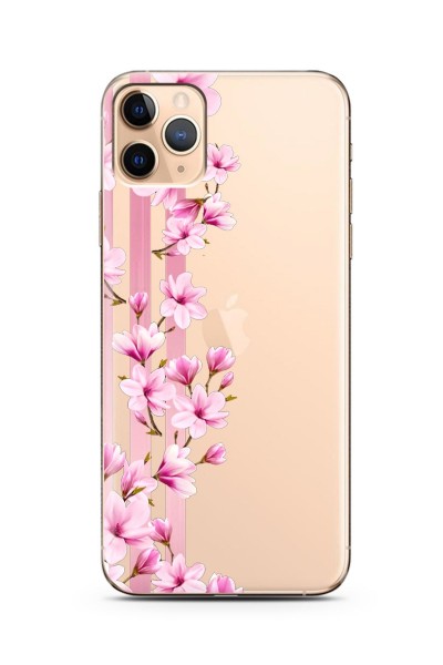 iPhone 11 Pro Max Transparan Çiçek Tasarımlı Süper Şeffaf Silikon Telefon Kılıfı
