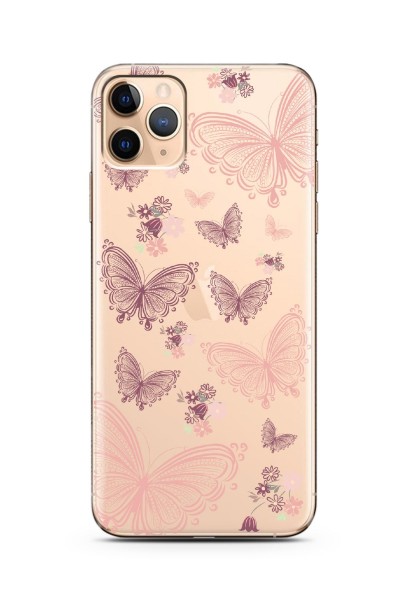 iPhone 11 Pro Max Uyumlu Butterfly Kelebek Tasarımlı Süper Şeffaf Silikon Telefon Kılıfı