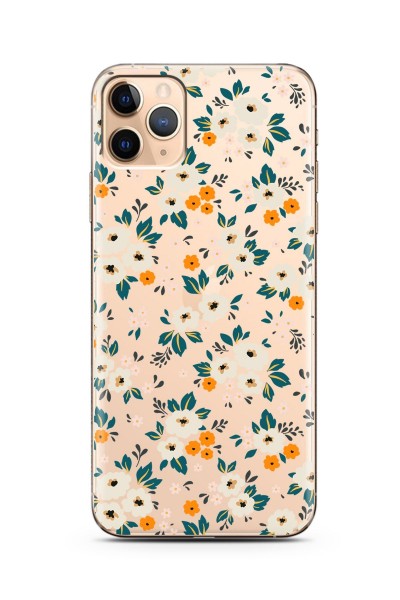 iPhone 11 Pro Max Uyumlu Çiçek Bahçesi Tasarımlı Süper Şeffaf Silikon Telefon Kılıfı