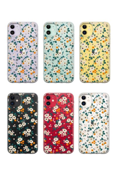 Iphone 11 Uyumlu Çiçek Bahçesi Tasarımlı Süper Şeffaf Silikon Telefon Kılıfı