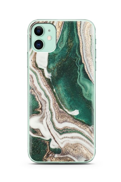 iPhone 11 Yeşil Kumsal Tasarımlı Süper Şeffaf Silikon Telefon Kılıfı