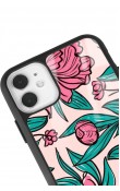 iPhone 12 - 12 Pro Fuşya Çiçekli Tasarımlı Glossy Telefon Kılıfı