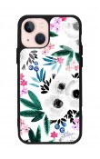 iPhone 13 Beyaz Çiçek Tasarımlı Glossy Telefon Kılıfı