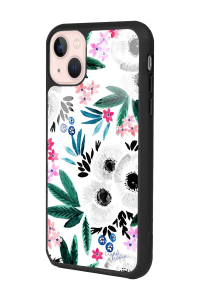 iPhone 13 Beyaz Çiçek Tasarımlı Glossy Telefon Kılıfı