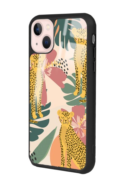 iPhone 13 Çiçekli Leopar Tasarımlı Glossy Telefon Kılıfı