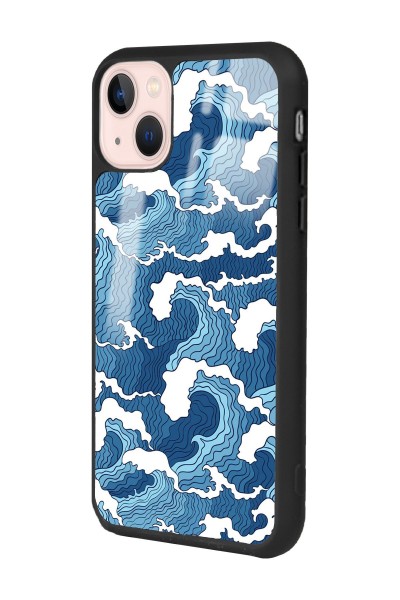 iPhone 13 Mavi Dalga Tasarımlı Glossy Telefon Kılıfı