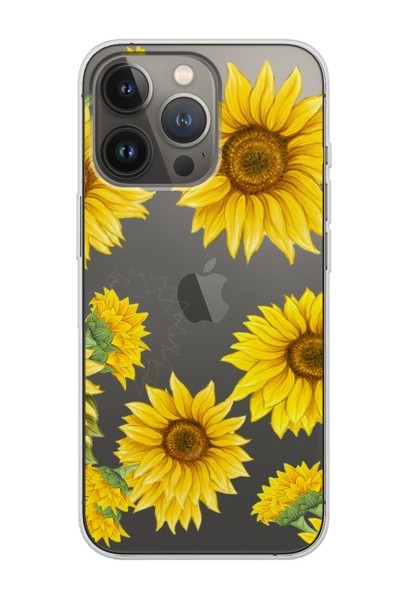 iPhone 13 Pro Max Ay Çiçeği Tasarımlı Şeffaf Telefon Kılıfı