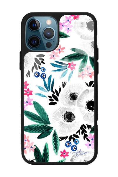 iPhone 13 Pro Max Beyaz Çiçek Tasarımlı Glossy Telefon Kılıfı