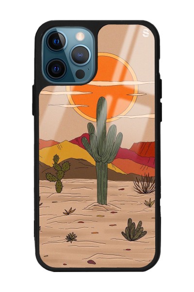 iPhone 13 Pro Max Retro Kaktüs Güneş Tasarımlı Glossy Telefon Kılıfı