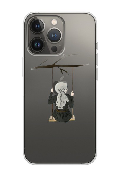 iPhone 13 Pro Max Salıncaklı Kız Tasarımlı Şeffaf Telefon Kılıfı