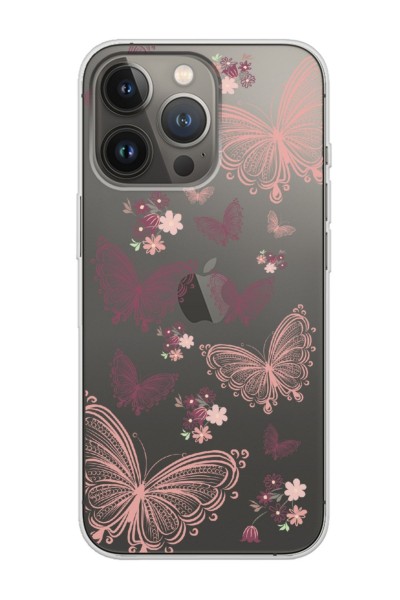 iPhone 13 Pro Max Uyumlu Butterfly Tasarımlı Şeffaf Telefon Kılıfı