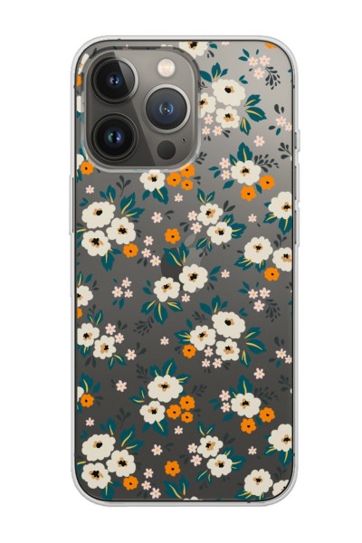 iPhone 13 Pro Max Uyumlu Çiçek Bahçesi Tasarımlı Şeffaf Telefon Kılıfı