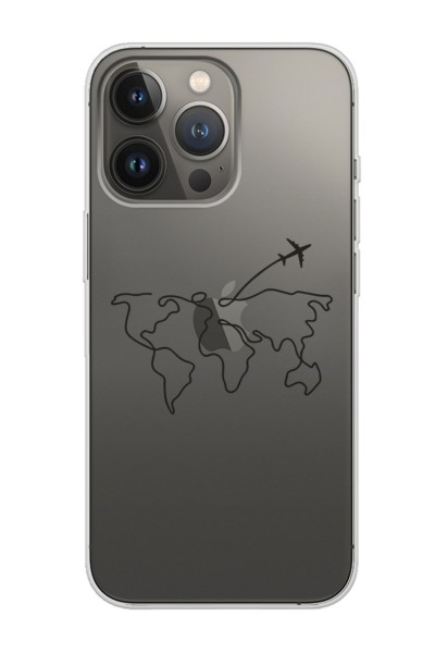iPhone 13 Pro Max Uyumlu Çizgi Harita Tasarımlı Şeffaf Telefon Kılıfı