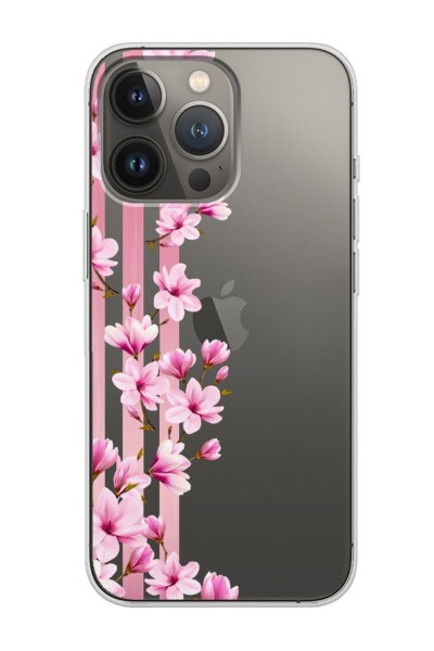 Iphone 13 Pro Max Uyumlu Dikey Çiçek Tasarımlı Şeffaf Telefon Kılıfı