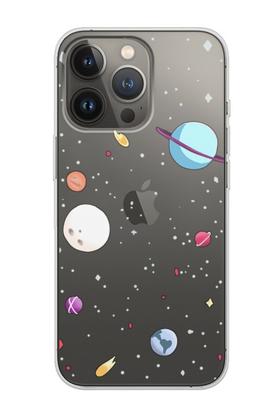 iPhone 13 Pro Max Uyumlu Full Gezegen Tasarımlı Şeffaf Telefon Kılıfı