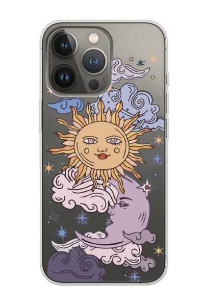iPhone 13 Pro Max Uyumlu Güneş Retro Tasarımlı Şeffaf Telefon Kılıfı