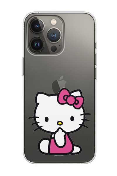 iPhone 13 Pro Max Uyumlu Hello Kity Tasarımlı Şeffaf Telefon Kılıfı