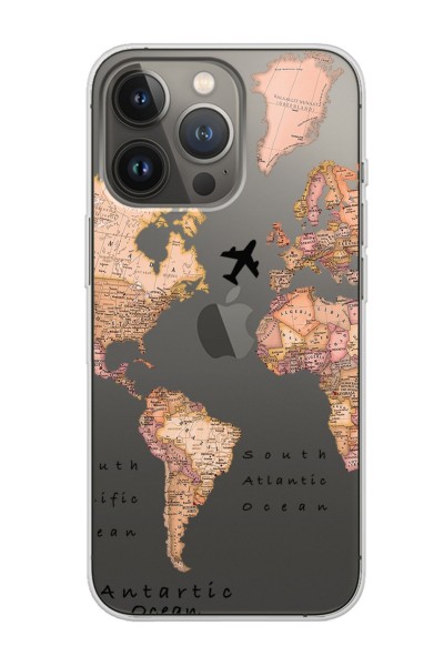 iPhone 13 Pro Max Uyumlu Transparan Harita Tasarımlı Şeffaf Telefon Kılıfı
