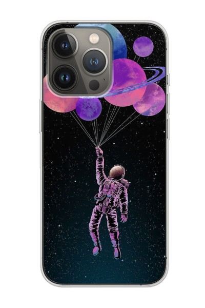 iPhone 13 Pro Max Uyumlu Uzay Balon Tasarımlı Şeffaf Telefon Kılıfı