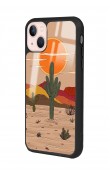 iPhone 13 Retro Kaktüs Güneş Tasarımlı Glossy Telefon Kılıfı