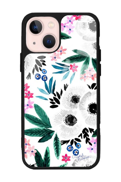 iPhone 14 Beyaz Çiçek Tasarımlı Glossy Telefon Kılıfı