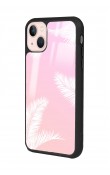 iPhone 14 Beyaz Palmiye Tasarımlı Glossy Telefon Kılıfı