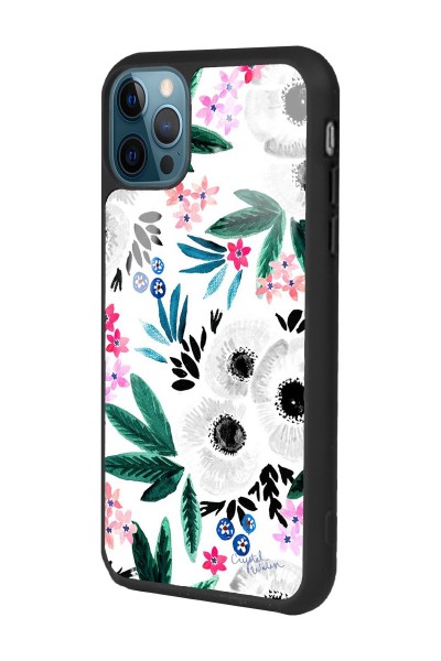 iPhone 14 Pro Beyaz Çiçek Tasarımlı Glossy Telefon Kılıfı