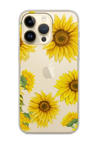 iPhone 14 Pro Max Ayçiçeği Tasarımlı Şeffaf Silikon Telefon Kılıfı