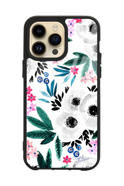 iPhone 14 Pro Max Beyaz Çiçek Tasarımlı Glossy Telefon Kılıfı